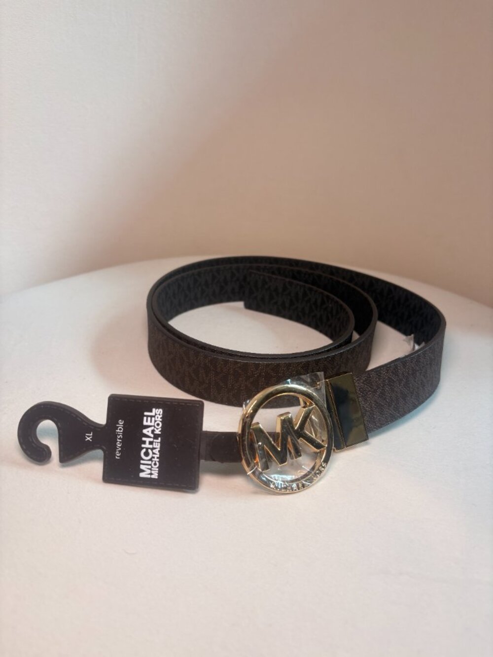 NWT Michael Kors Signature Logo Twist Reversible Belt, Sz XL